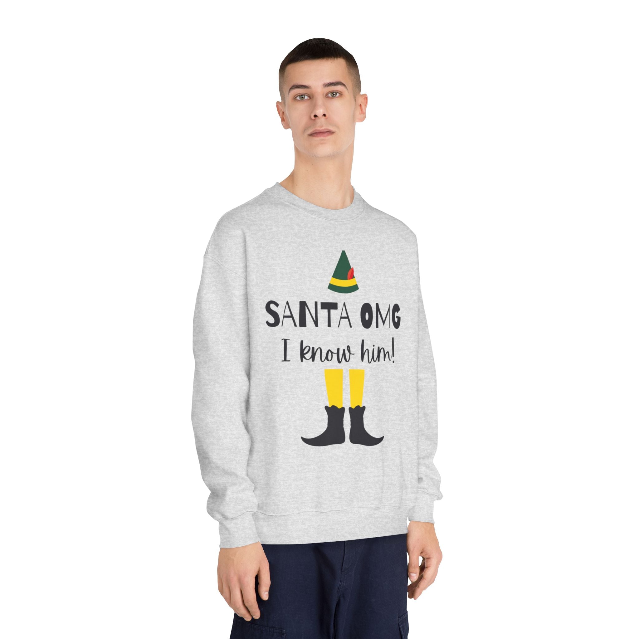 "Santa OMG I Know Him!" Elf Holiday Crewneck Sweatshirt