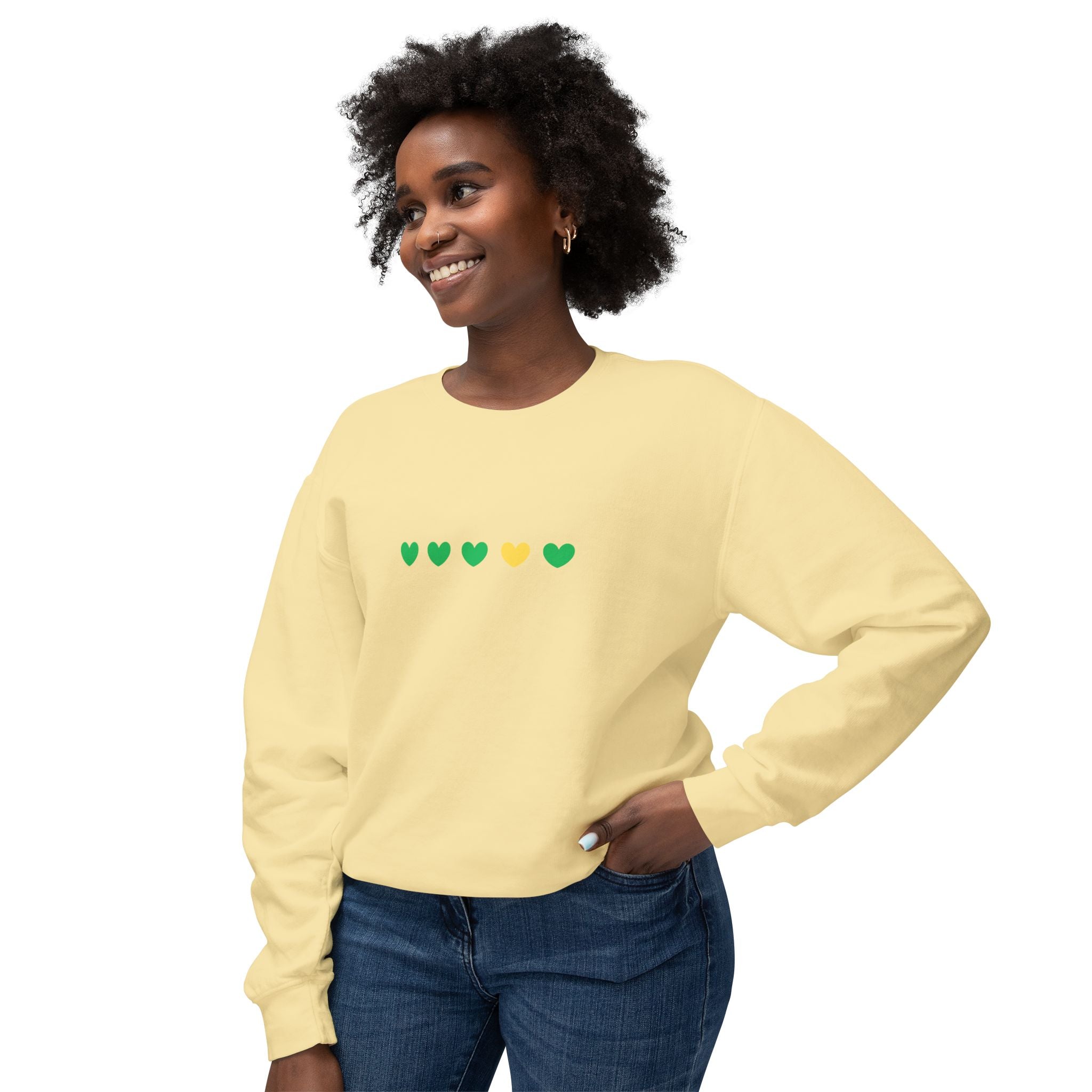 Green & Yellow Heartfelt Lightweight Crewneck Sweatshirt