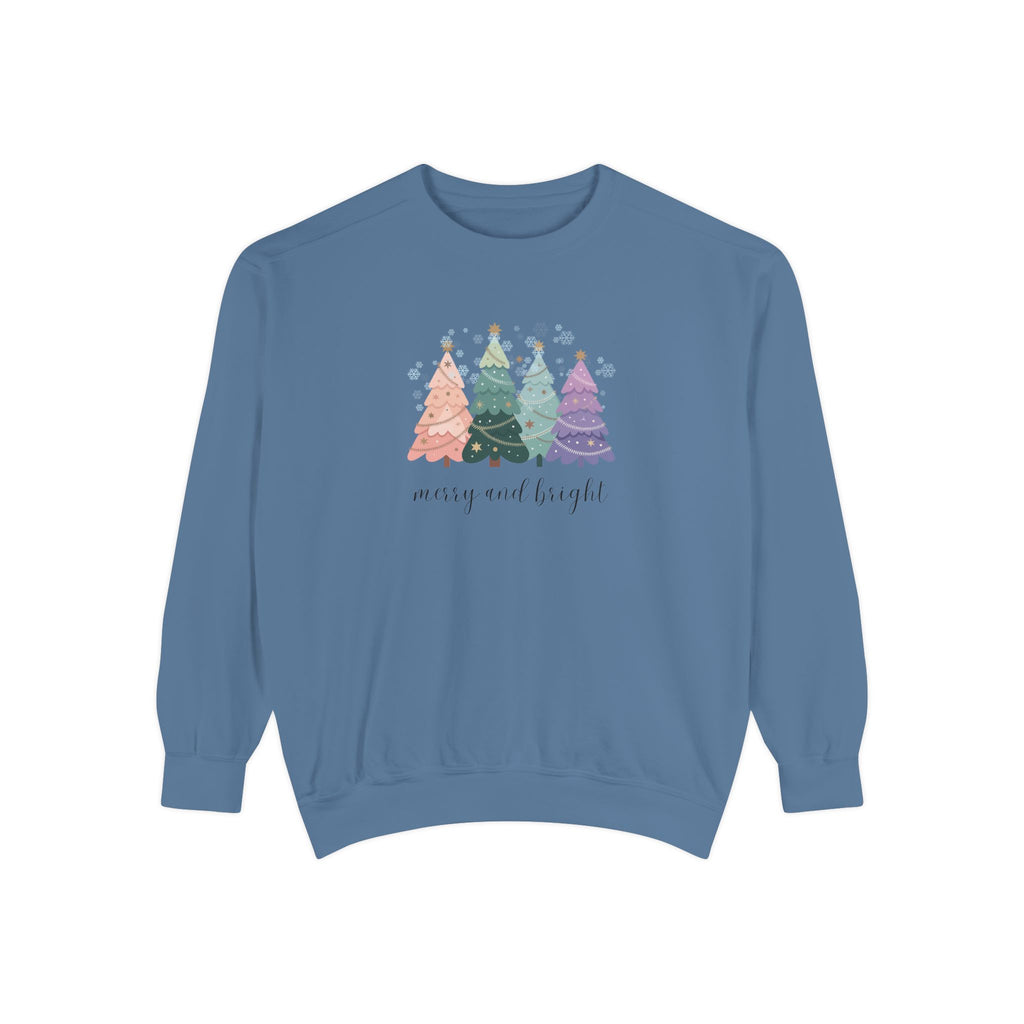 Merry & Bright Colorful Trees Unisex Garment-Dyed Sweatshirt