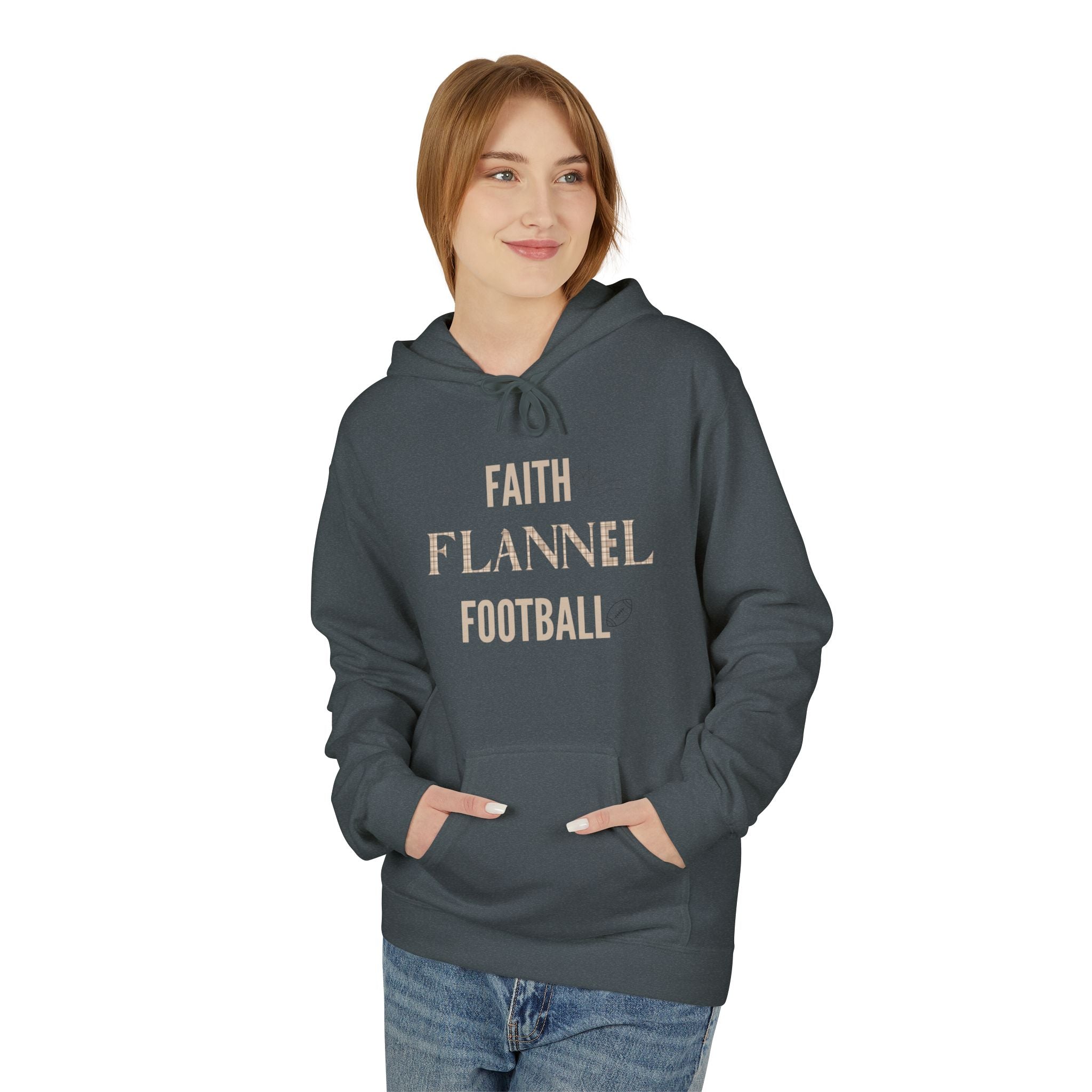 Faith Flannel Football Hoodie | Cozy Unisex Fleece for Fall Gatherings, Game Days, Thanksgiving, Faith-Based Apparel