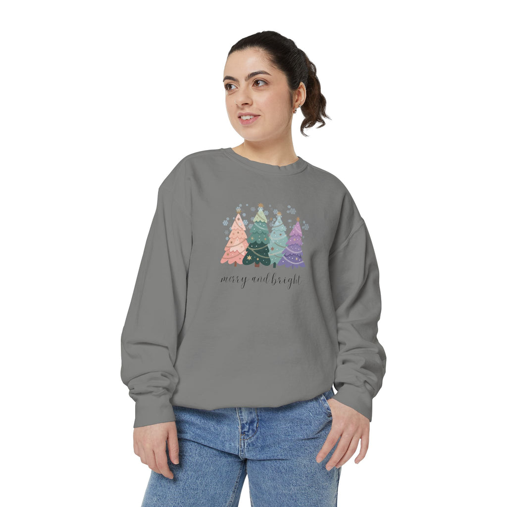 Merry & Bright Colorful Trees Unisex Garment-Dyed Sweatshirt