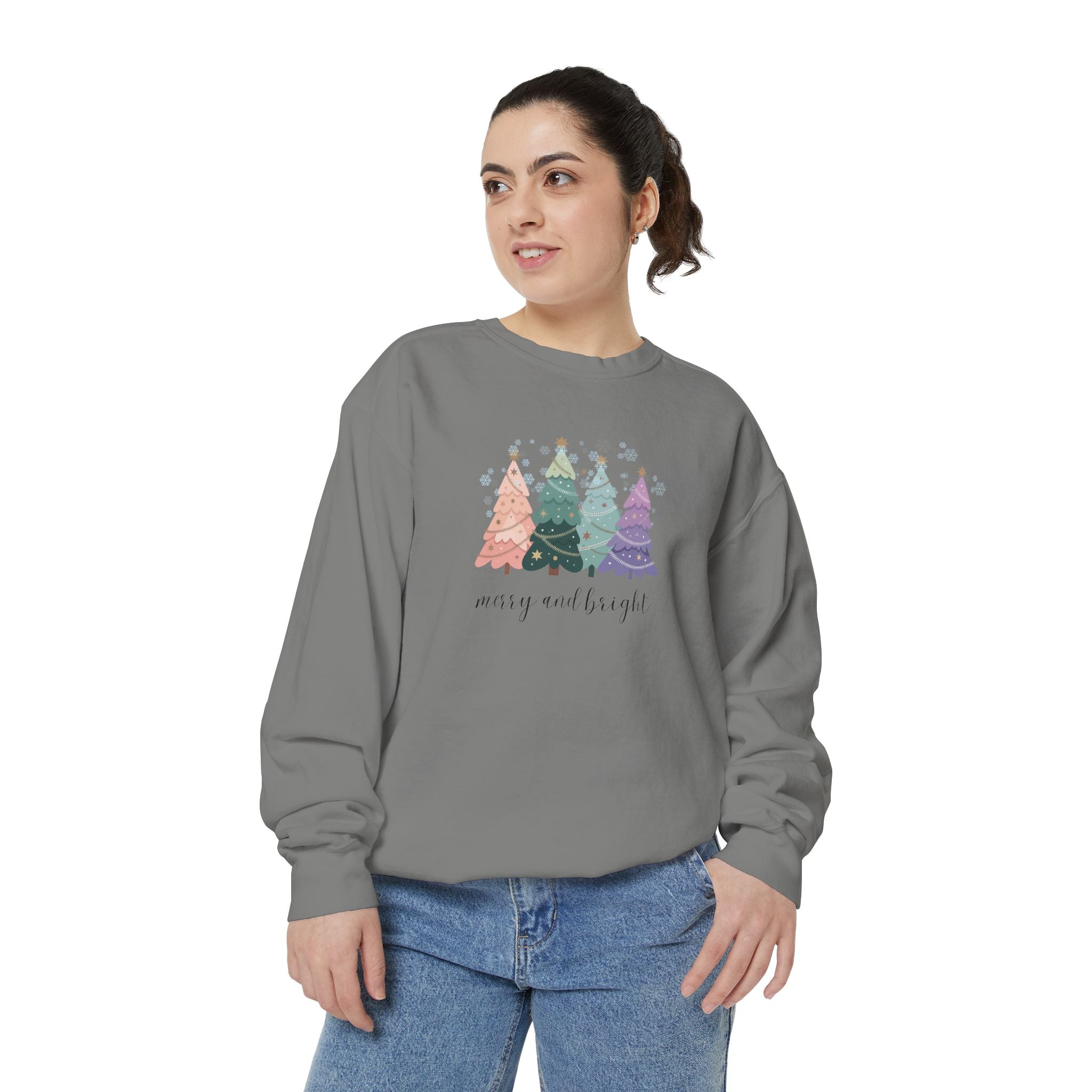 Merry & Bright Colorful Trees Unisex Garment-Dyed Sweatshirt