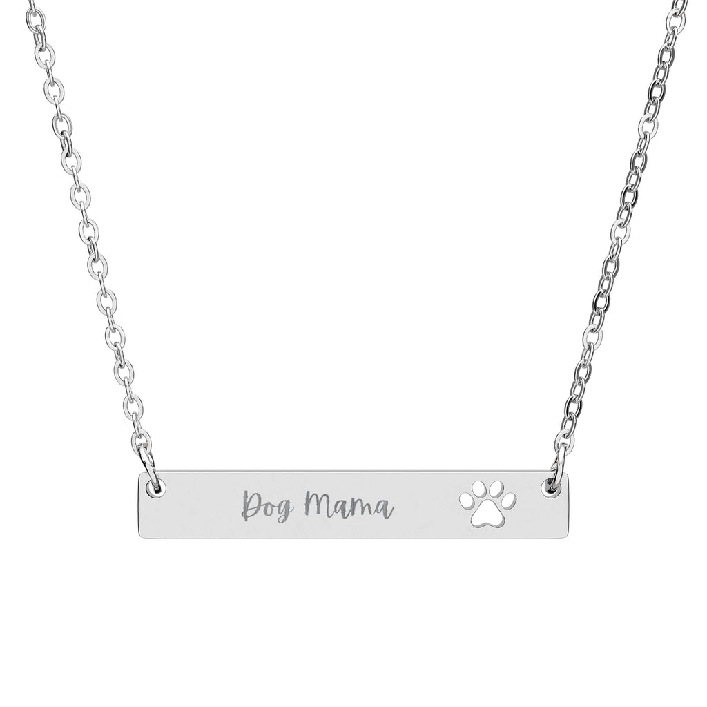 Dog Mama Engravable Paw Cutout Bar Necklace — Pet Memorial or Gift