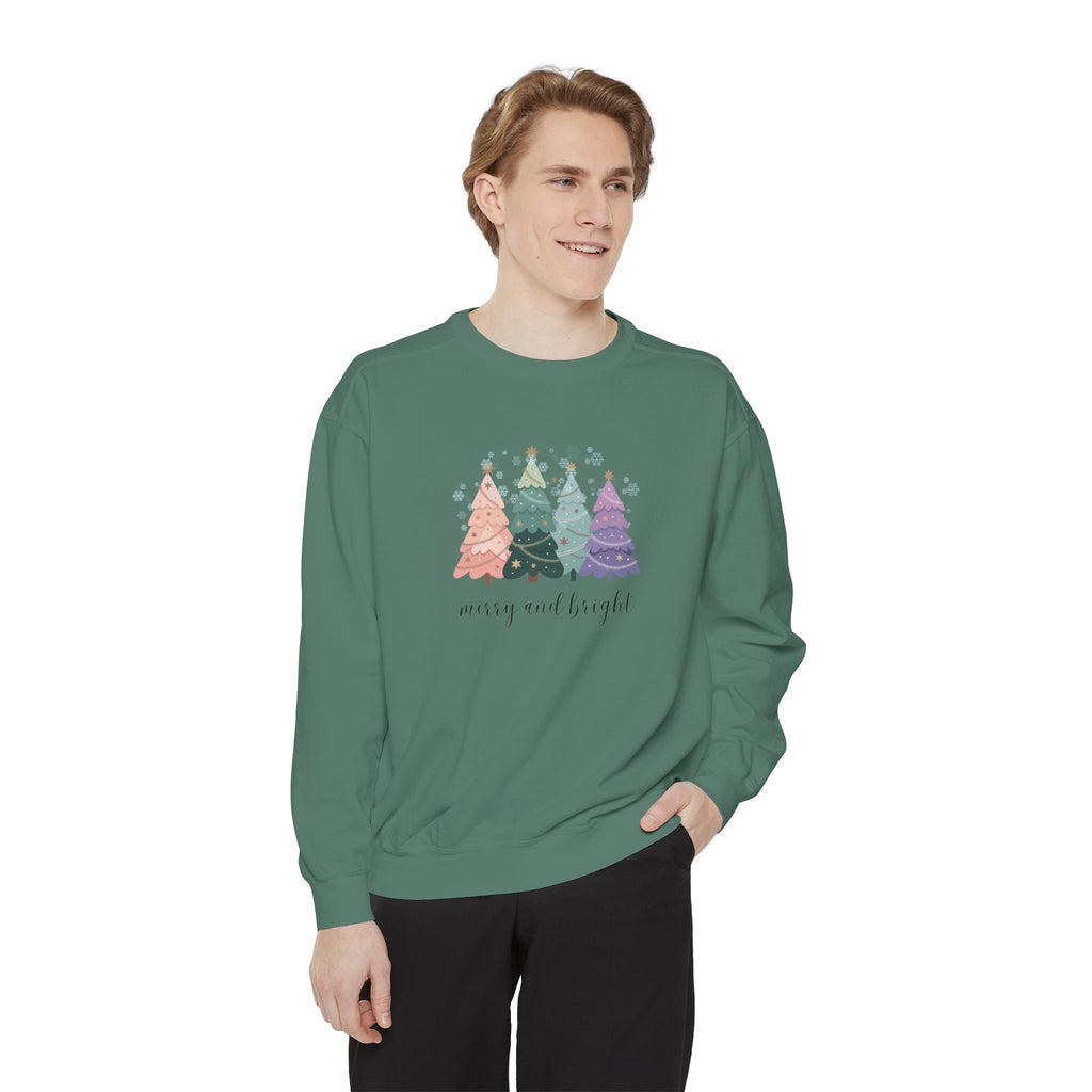 Merry & Bright Colorful Trees Unisex Garment-Dyed Sweatshirt
