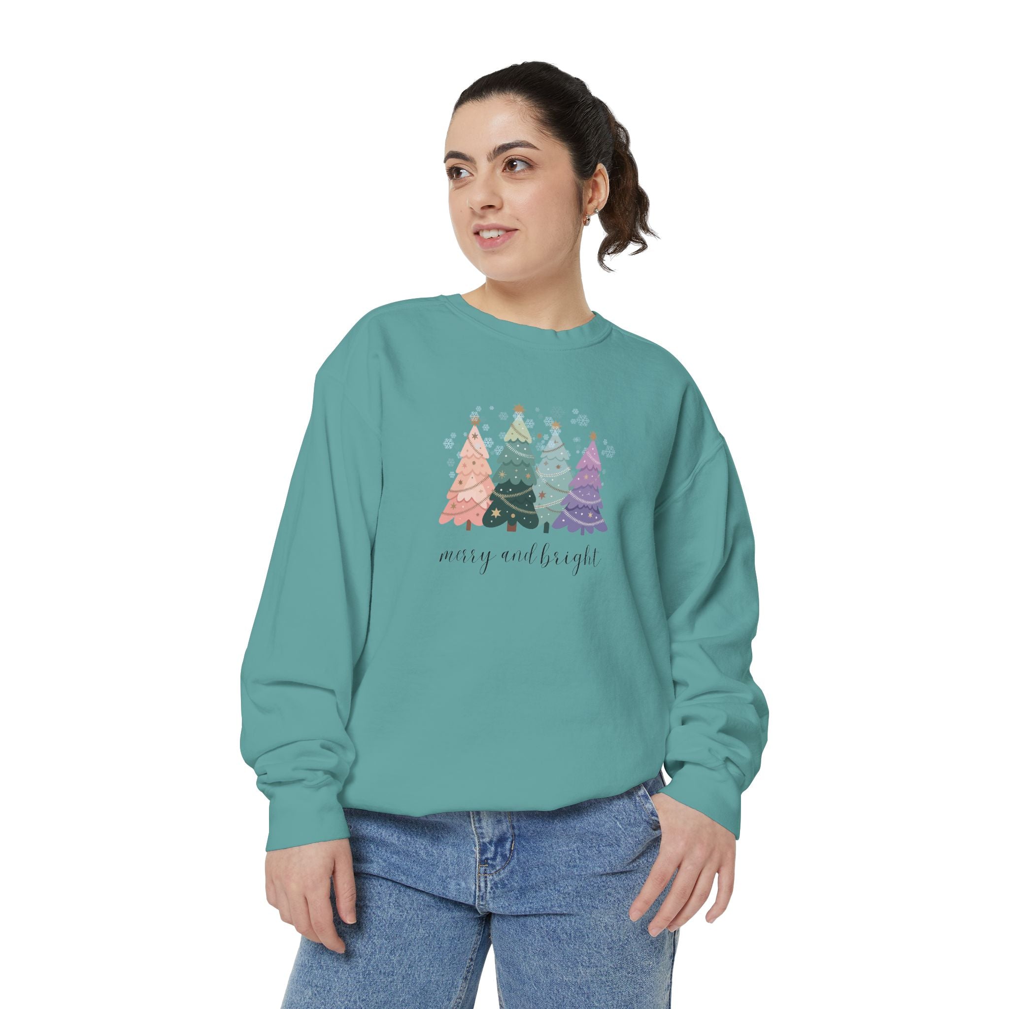 Merry & Bright Colorful Trees Unisex Garment-Dyed Sweatshirt