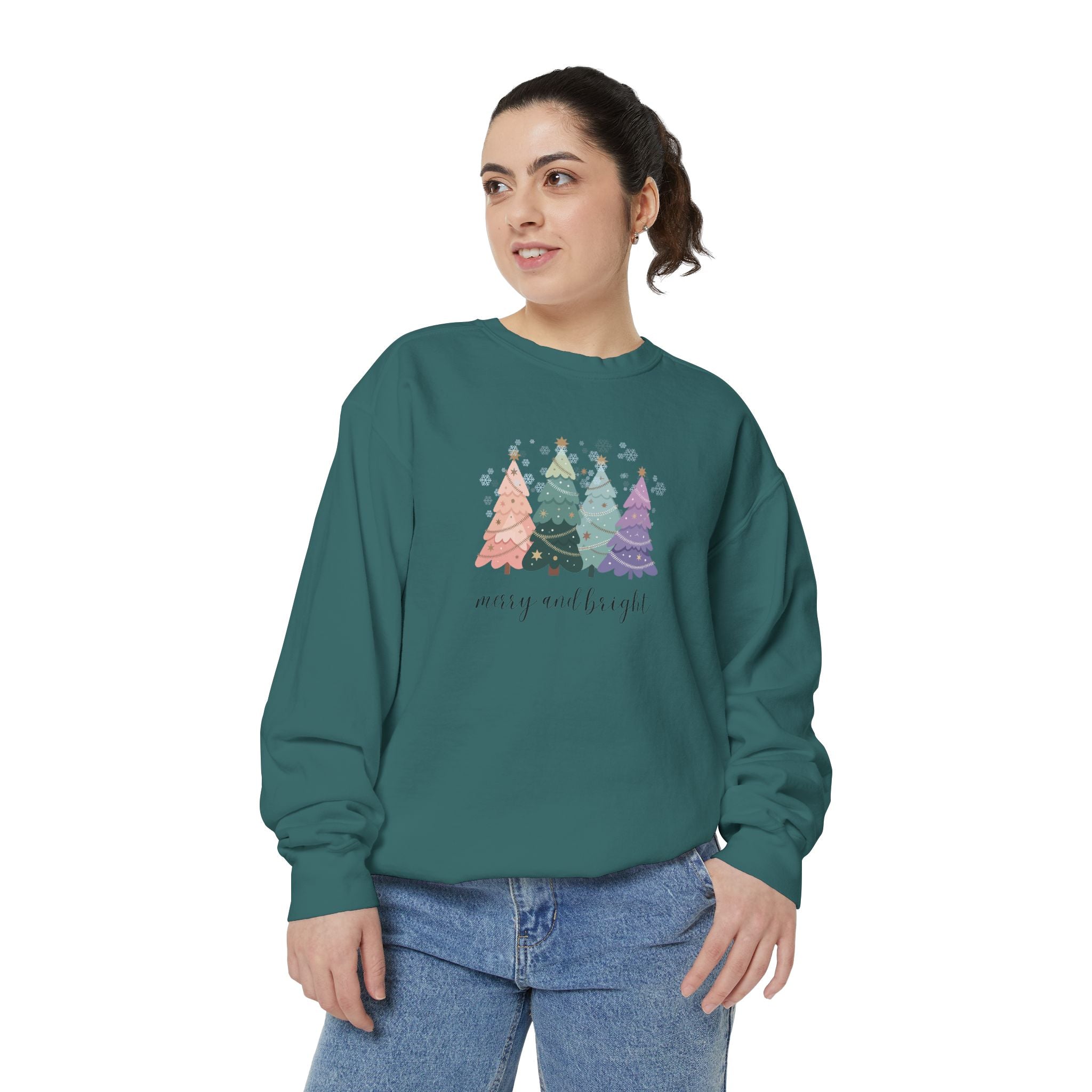 Merry & Bright Colorful Trees Unisex Garment-Dyed Sweatshirt